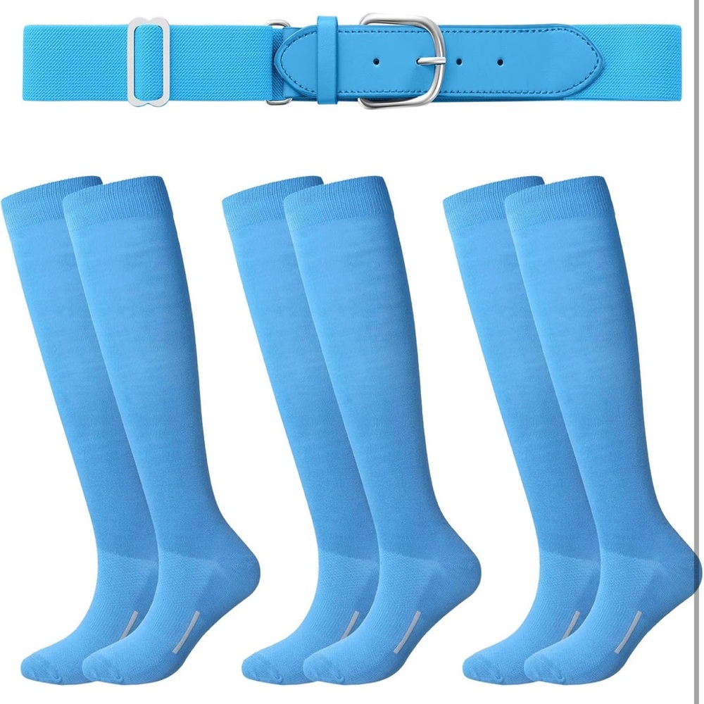 Baby blue 3 pack baseball belt and socks Size Large (men)